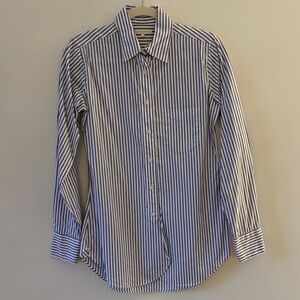 Ann Mashburn Classic Blue White Stripe Button Down Shirt 100% Cotton size Small